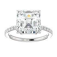 Kiara Gems 6.60 CT Asscher Cut Colorless Moissanite Engagement Ring Wedding Band Gold Silver Eternity Solitaire Ring Halo Ring Vintage Antique Anniversary Promise Gift Her,