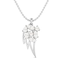 2.72 Cts Marquise Shape Pearl Gemstone leaf design Pendant Chain Necklace in 925 Sterling Silver