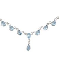 NOVICA Handmade Blue Topaz Waterfall Necklace Indian Jewelry .925 Sterling Silver Pendant Placid Aqua Marine Serenity Birthstone 'Ocean Dew'