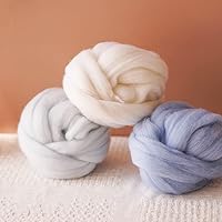 Crochet Kit Yarn 20(@g WhiteBeige Felting Tops Soft Roving Wool Fibre Spinning Wet DIY Love Needlework Needle Felting Kit (Color : SPYA81, Size : 50g)