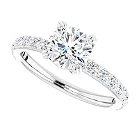 10K Solid White Gold Handmade Engagement Ring 1.0 CT Round Cut Moissanite Diamond Solitaire Weddings/Bridal Ring Set for Women/Her Propose Ring