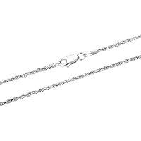 Adabele 1pc Authentic 925 Sterling Silver 1.1mm 1.4mm 2mm Diamond-Cut Rope Chain Necklace Tarnish Resistant Hypoallergenic Nickel Free Women Men Jewelry Made In Italy