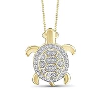 0.04 CT Round Cut Created Diamond Accent Tortoise Pendant Necklace 14k Yellow Gold Over