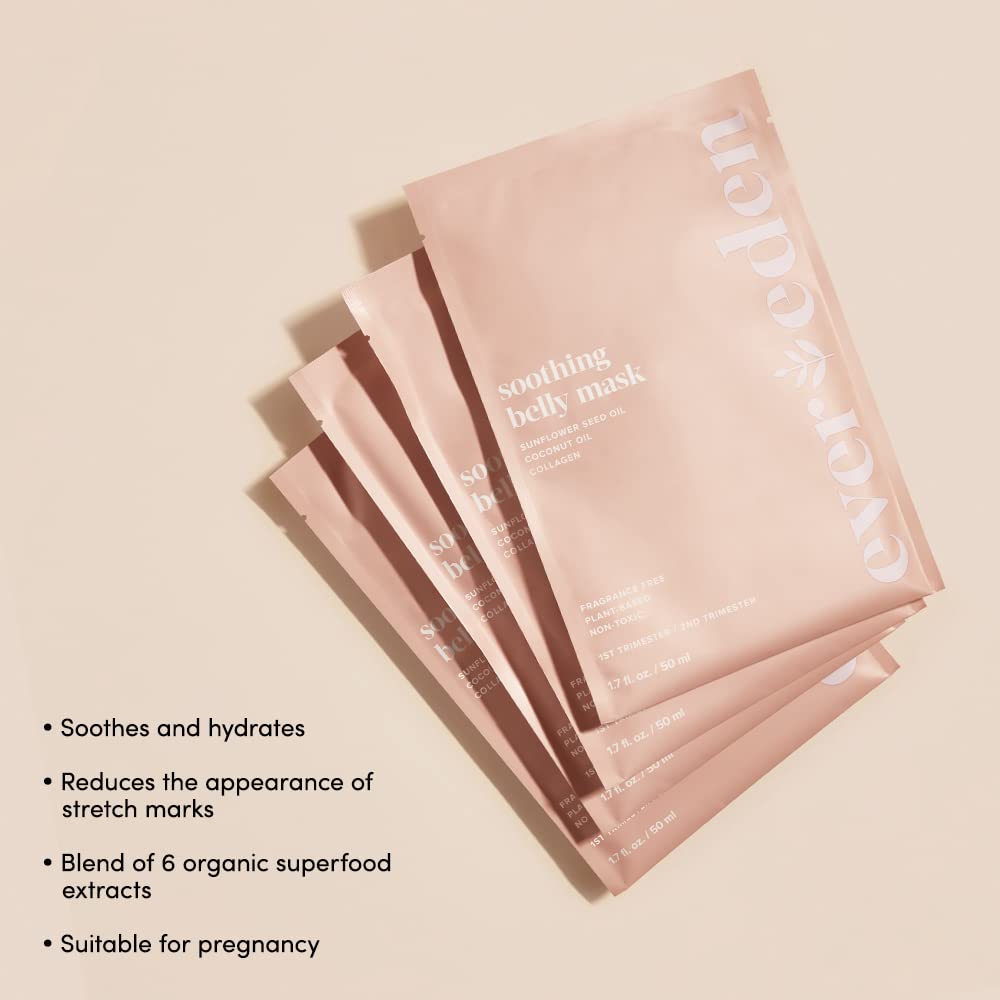 Evereden Soothing Belly Mask - 1st/2nd Trimester Size, 1 pack & Golden Belly Serum, 1.7 fl oz | 2 Item Bundle Set | Natural and Clean Pregnancy Skincare