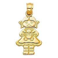 14k Yellow Gold Girl With Doll Pendant Necklace 11x16mm Jewelry for Women