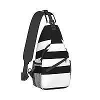 Stripes Black White Print Trendy Casual Daypack Versatile Crossbody Backpack Shoulder Bag Fashionable Chest Bag