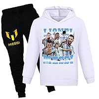 ENDOH Kid Boy Girl Pullover Sweatshirt Basic Hoodies and Sweatpants Set,Lionel Messi Graphic Hooded Tracksuit for Child