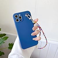 Colorful Beads Pearl Strap Cord Chain Phone Case for iPhone 13 12 11 Pro MAX 7 8 Plus X XR XS Max Bracelet Candy Color TPU Cover,Navy,for iPhone 12 Mini