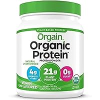 Orgain Organic Unflavored Vegan Protein Powder, Natural Unsweetened - 21g Plant Based Protein, Gluten Free, Dairy Free, Lactose & Soy Free, No Sugar Added, Kosher, For Smoothies & Shakes - 1.59lb