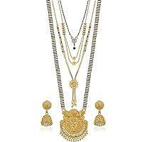 Aleafa Armlet Presents Traditional One Gram Gold Plated Combo of 4 Necklace Pendant 30 Inch Long and 18 Inch Short Mangalsutra/Tanmaniya/Nallapusalu with 1 Pair of #Aport-1293