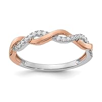 14k White and Rose Gold Criss cross 1/8 Carat Diamond Wedding Band Size 7.00 Jewelry for Women
