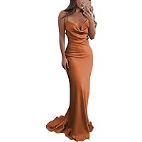 Backless Mermaid Bridesmaid Dresses Silk Satin Spaghetti Straps Long Prom Evening Party Dress for Women Formal