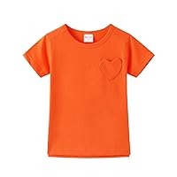 Girls Short Sleeve Heart Pocket T-Shirts Casual Cotton Tee Tops Blouse (5-12 Years)