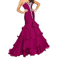 Women's Formal Long Prom Dresses Ruffles Layers Swwetheart Evening Party Gowns Crystal Beaded Quinceanera Dress