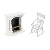 Dollhouse Miniature Rocking Chair & Fireplace Wooden Furniture European Style Decoration Model Living Room Scene Christmas Craft Displays
