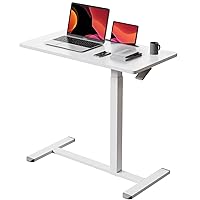 Mobile Standing Desk, Pneumatic Adjustable Rolling Desk(31.5 Inches), Portable Laptop Desk with Wheels, Overbed Bedside Table Laptop Table for Couch, Home, Office, White