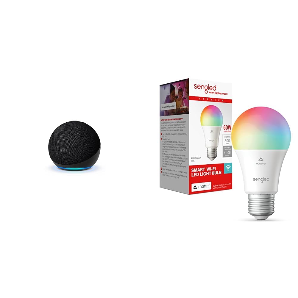 Echo Dot (5th Gen) | Charcoal with FREE Sengled Matter Smart Bulb