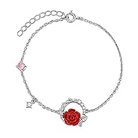 925 Sterling Silver Rose Bracelet Fashion Cubic Zirconia Adjustable Bracelet Jewelry Gifts for Christmas Ladies Women,Silver