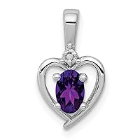 925 Sterling Silver Polished Open back Amethyst and Diamond Pendant Necklace Measures 16x10mm Wide Jewelry for Women
