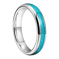 Mens Womens Tungsten Trendy Rings Crushed Turquoise Inlay Wedding Bands Polished Shiny Domed