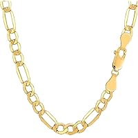 10k SOLID Yellow Gold 5.3mm Diamond-Cut Alternate Classic Mens Figaro Chain Necklace Or Bracelet/Foot Anklet for Pendants and Charms with Lobster-Claw Clasp (8.5