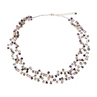 NOVICA Handmade Cultured Freshwater Pearl Amethyst Beaded Necklace Silver Plated Peridot Citrine Glass Green Purple White Yellow Thailand Birthstone 'Mystic Passion'