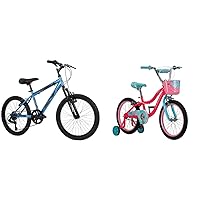 Huffy Kids Hardtail Mountain Bike for Boys, Stone Mountain 20 inch 6-Speed, Metallic Cyan (73808) & Schwinn Koen & Elm Toddler and Kids Bike, 18-Inch Wheels, Training Wheels Included, Pink
