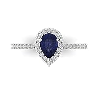 Clara Pucci 1.22ct Pear Cut Solitaire W/Accent Genuine Simulated Blue Sapphire Engagement Promise Anniversary Bridal Ring 18K White Gold