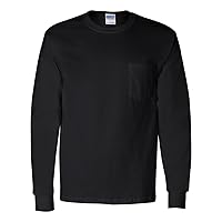 Gildan Adult Ultra Cotton Long Sleeve Pocket T-Shirt Tee Shirt - Black