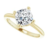 Sterling Silver Halo Engagement Rings for Women, 18K Yellow Gold, 2ct Colorless VVS1 Moissanite, Size 3-12