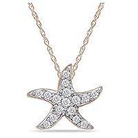 Round Cut Diamond Starfish Pendant Necklace 14k Rose Gold Plated 925 Sterling Silver for Women's.