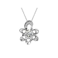 Sterling Silver Simulated Diamond Flower Pendant Necklace 18