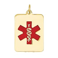 14K Gold Rectangular Medical Alert ID Necklace with Red Enamel