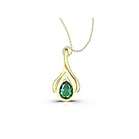 3 Ctw Pear Shape Natural Zambian Emerald And Diamond Necklace In 14k Solid Gold For Girls And Women Diamond 0.04 Ctw