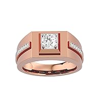 Certified 18K Gold Ring in Round Cut Moissanite Diamond (0.64 ct), Round Cut Natural Diamond (0.09 ct) with White/Yellow/Rose Gold Wedding Ring for Women