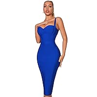 Unique Elegant Women Evening Gown Dress Blue Halter Bandage Sexy Bodycon Party Dress