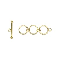 1 Sets Adabele Authentic Gold Plated Sterling Silver Adjustable Toggle Clasp 3 Round Ring T-Bar Closure Connector Hypoallergenic Nickel Free for Jewelry Making SS375-2