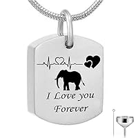 Stainless Steel Necklace Memorial Jewelry Cremation Urn Ashes Elephant Pendant Unisex Keepsake Memorial Charms Pendant (square snake chain)