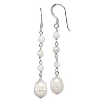 925 Sterling Silver Dangle Shepherd hook Freshwater Cultured Pearl Simulated Opal and Clear Crystal Earrings Measures 46x8m Jewelry Gifts for Women