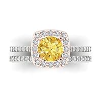 2.19 carat Round Cut Halo Solitaire Natural Citrine Engagement Wedding Anniversary Bridal Ring band set 14k White Rose Gold