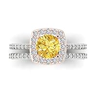 Clara Pucci 2.19 carat Round Cut Halo Solitaire Natural Citrine Engagement Wedding Anniversary Bridal Ring band set 14k White Rose Gold