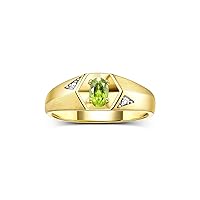 Rylos Men's 14K Yellow Gold Classic 6X4MM Oval Gemstone & Diamond Ring - Birthstone Elegance, Sizes 8-13