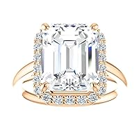 Moissanite Solitaire Ring, 3 Carats, Emerald Cut, 18K Rose Gold Ring For Women
