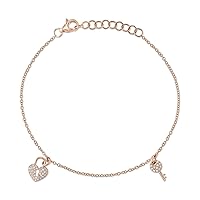 Allurez 14k Gold Diamond Pave Heart Lock and Key Bracelet (0.10ct)