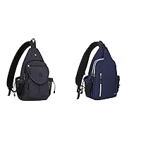 MOSISO Canvas Sling Backpack&Double Layer Sling Backpack Hiking Daypack Men/Women Chest Shoulder Bag, Space Gray& Navy Blue