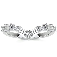 Excellent Baguette & Round Brilliant Cut 0.52 Carat, Moissanite Diamond Promise Band, Prong Set, Eternity Sterling Silver Band, Valentine's Day Jewelry Gifts, Customized Band