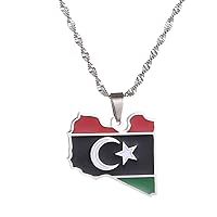 Stainless Steel Libya Map Flag Pendant Necklace Jewelry Country Map