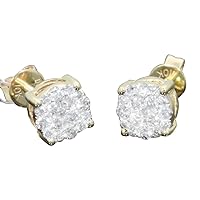 10k Yellow Gold Real Diamond Earring Stud for Men and Women (0.46cttw, H-I Color, SI2 -I1 Clarity)