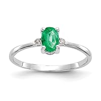 14k White Gold Polished Diamond and Emerald Ring Size 6 Jewelry for Women