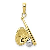 10k With Rhodium Baseball Bat and Glove Pendant Necklace Measures 25x12.5mm Wide Jewelry for Women